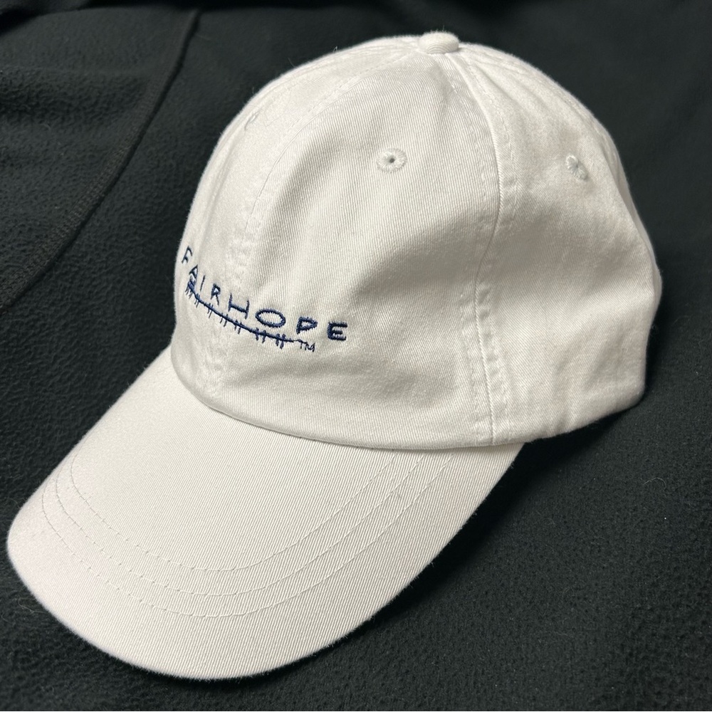 Adams White Embroidered Cap protective wrap still on back leather strap.